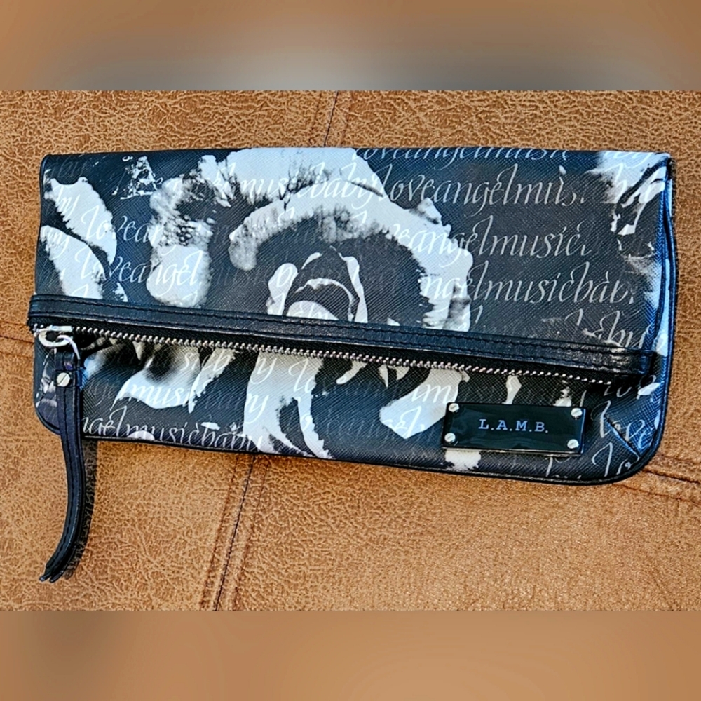 L. A. M. B. by Gwen Stefani Haughton Calligraphy Roses Clutch Bag